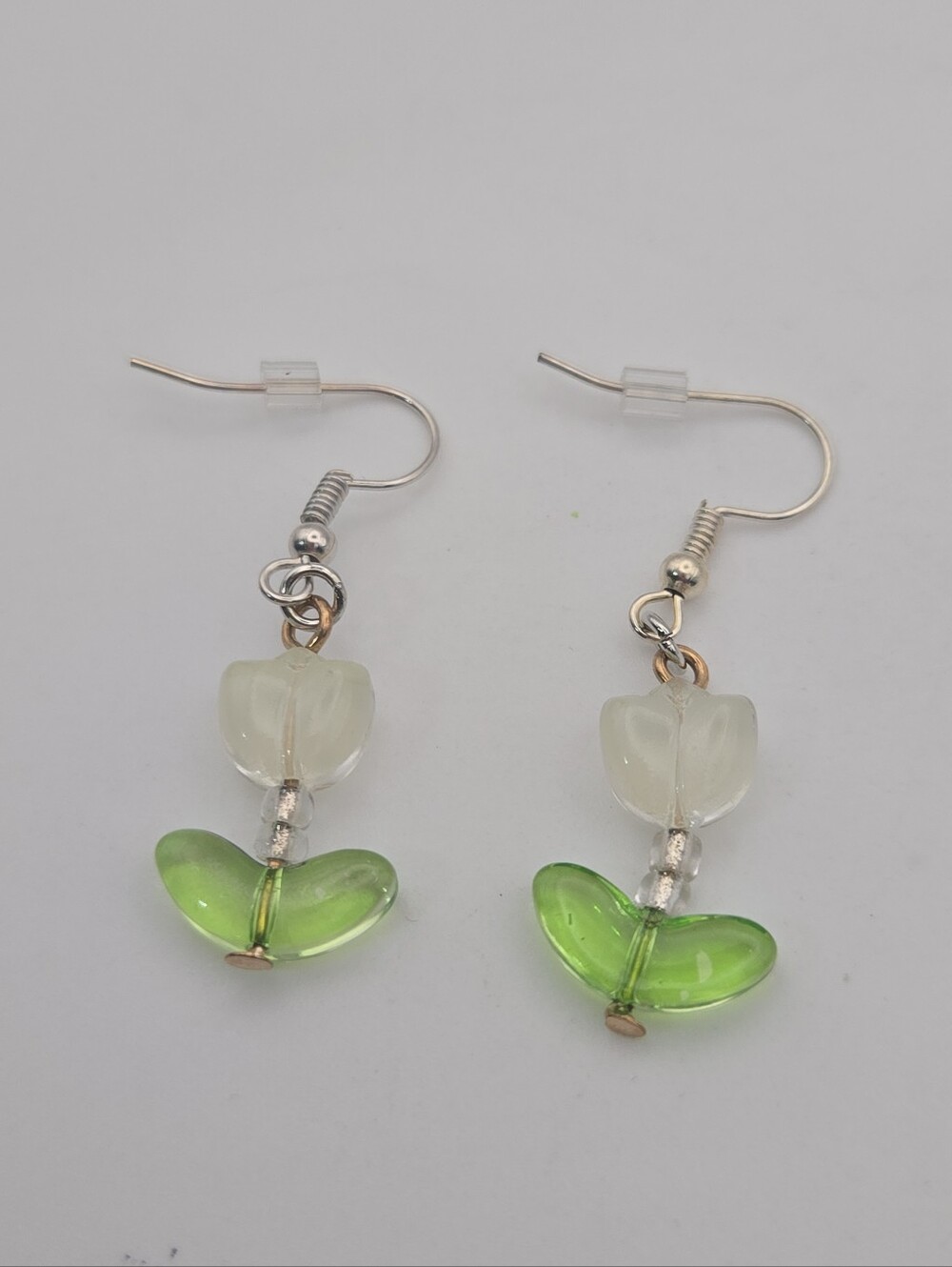 Handmade White Tulip Flower Dangle Earrings